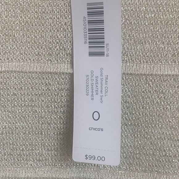 Chico’s Travelers Collection Gold Shimmer Sweater 0=S - Picture 7 of 7